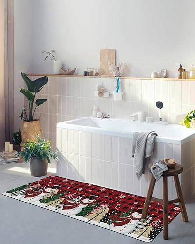 Miniatura 5 de Tapete de baño con diseño de muñeco de nieve a cuadros para bañera, tapete antideslizante de secado rápido y absorbente, tierra de diatomeas,