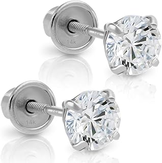 14k White Gold Made with SWAROVSKI Cubic Zirconia Solitaire Stud Earrings with Secure Screw-backs