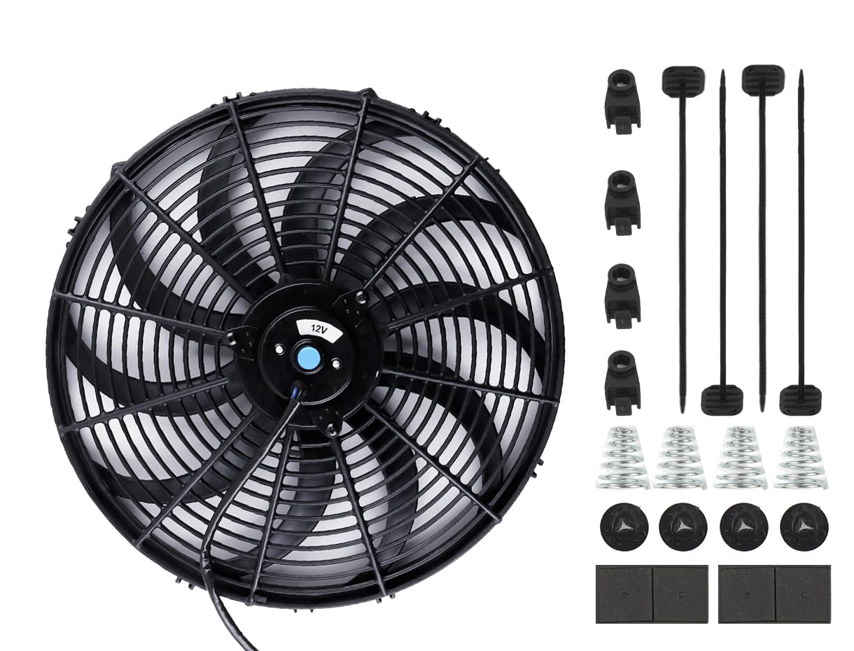OHOB-COOL Universal 16 Inch Cooling Slim Electric Radiator Fan 12V Push Pull Wide S-Curved + Mounting Kit