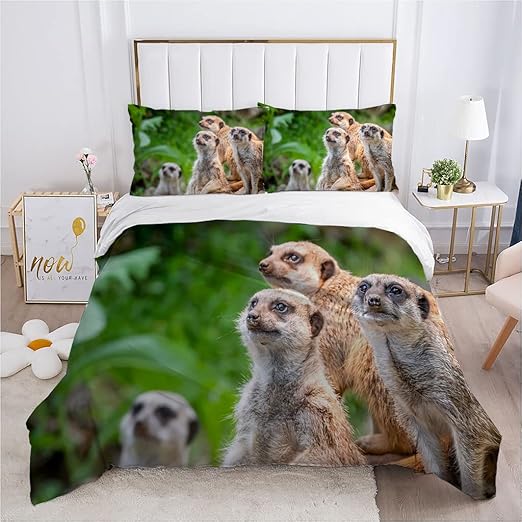 DONGSHAN Bed Linen 135 x 200 cm Meerkat Duvet Cover Set, Warm Soft