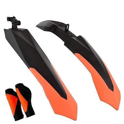 Shrenik Bicycle Mudguard Grip Set Combo Compatible 26, 27.5, 29 Inch Cycle Flying Fender Plastic Front Back || Handlebar Grip Soft Rubber Non Toxic 12.5cm || Color Orange