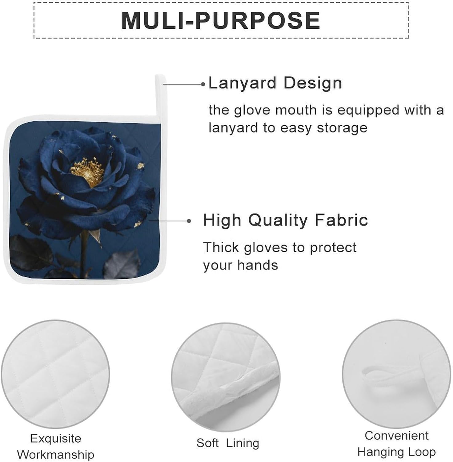 Navy Rose Polyester Heat Resistant Pot Pad Non Slip Anti Scald Hot Dish Mat Reusable Table Protector for Kitchen Hot Pot Mat Wear Resistant Heat Proof Table Pad for Countertop Dining Room