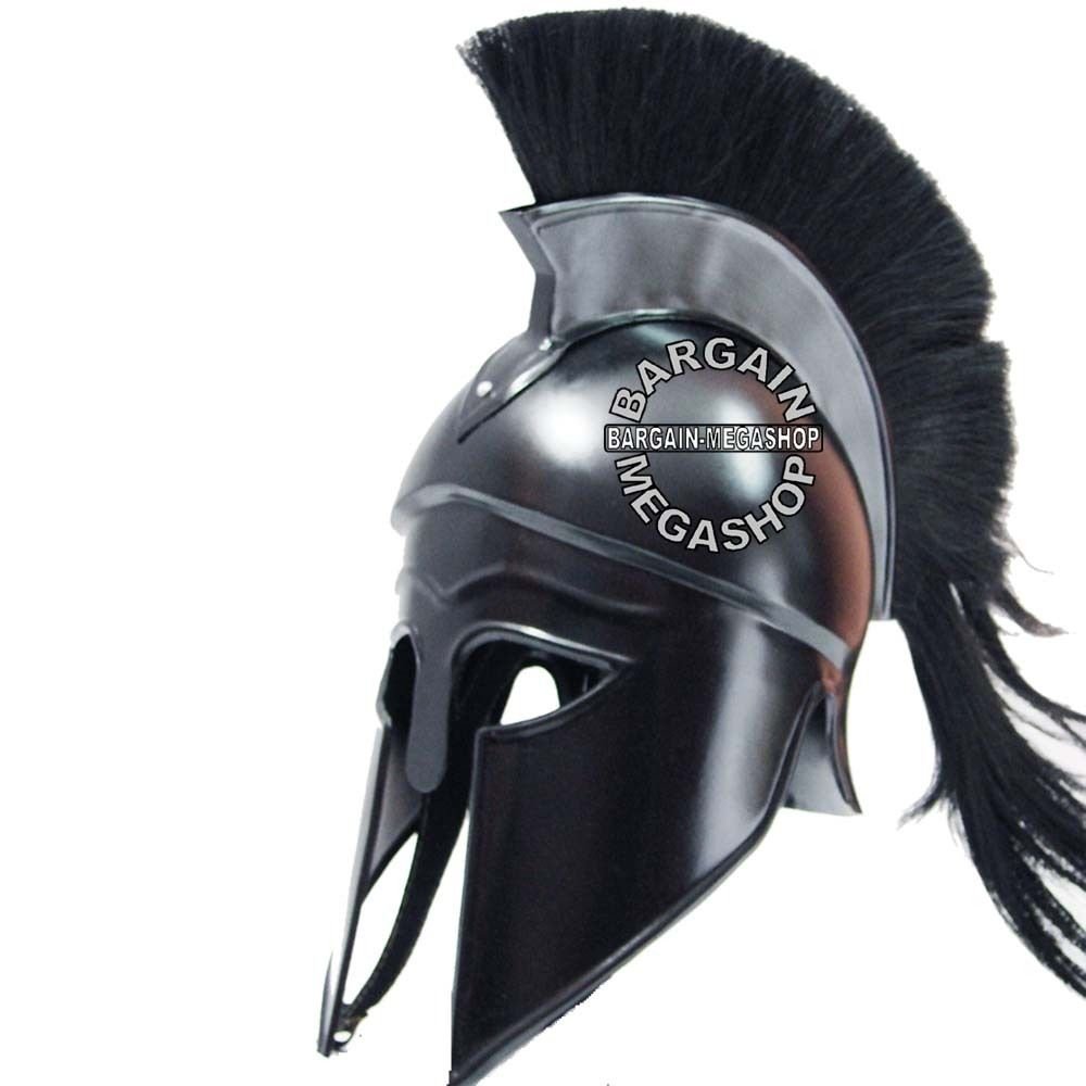 Medieval Replicas Black/White Nautical Replica Hub Medieval Greek Corinthian Halloween Helmet Larp Sca Role-Play Armor With Plume & Finish Bleck