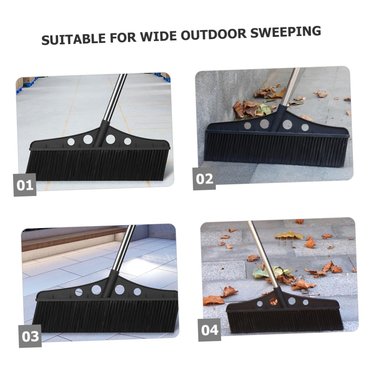 Escoba Desmontable Negra para Patio con Mango Ergonómico y Cepillo de Nylon Resistente para Limpiar Jardines, Terrazas y Entradas de Vehículos
