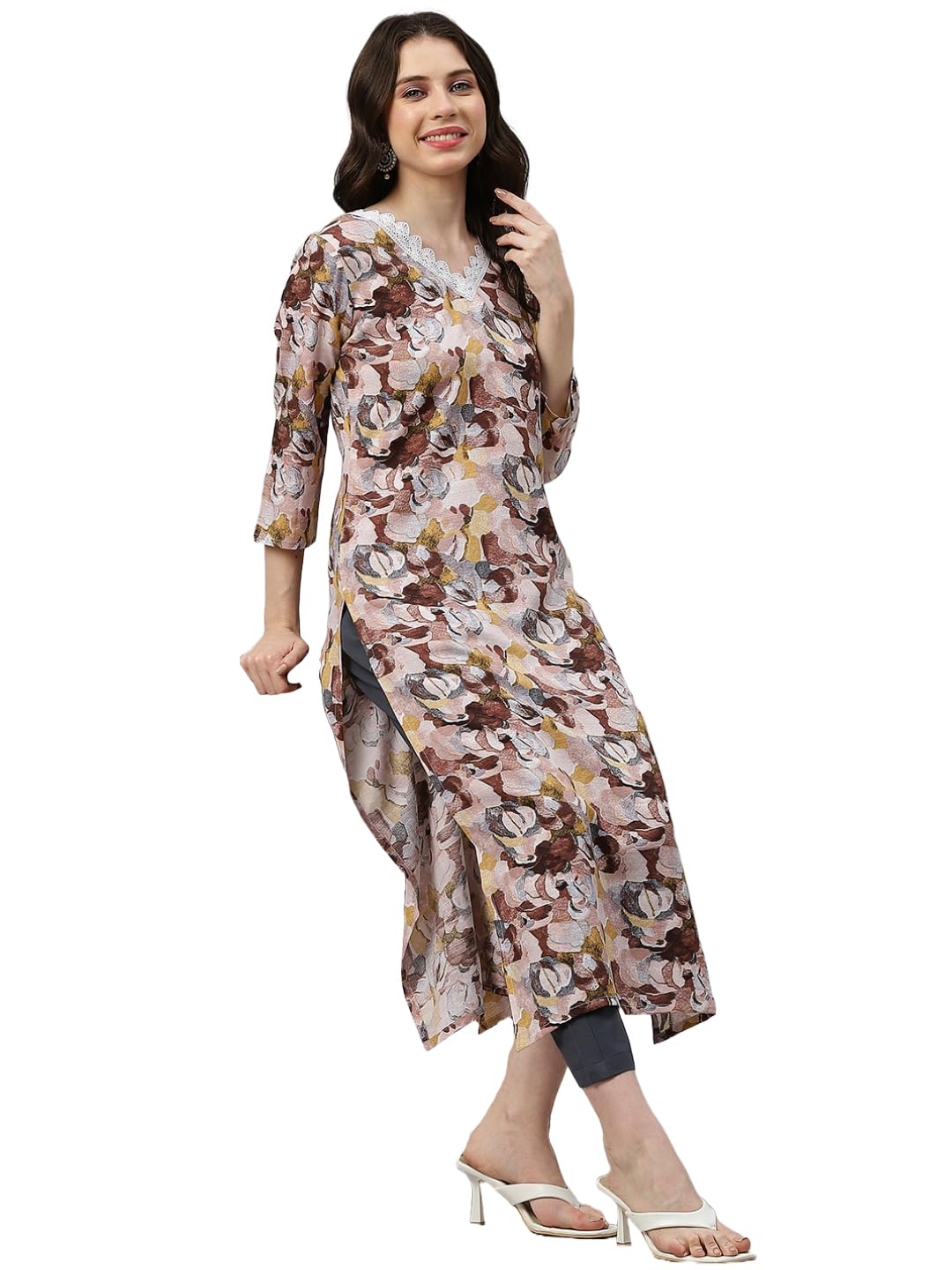 ANNI DESIGNERWomen's Cotton Blend Straight Printed Kurta with Pant