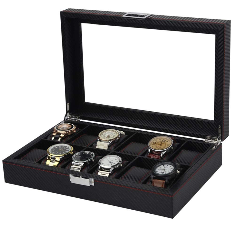 Étui de rangement de montre carbone 12 slots pour vitrine et maison
