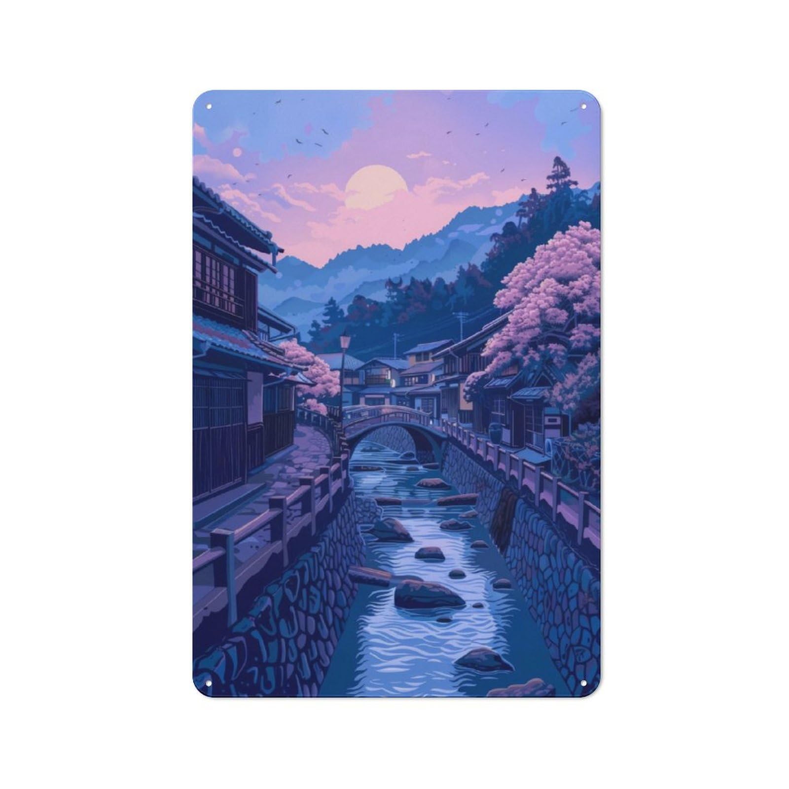 Junmoney River Japan Painting Metal Plaque 30X20cm With For Pub Or Café, Rustic Decor, For Pub Decor Enthusiasts