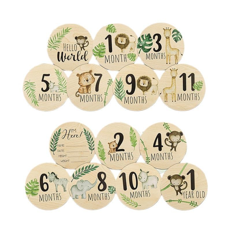 7pcs Baby Monthly Milestone Cards Sign Wooden Newborn Welcome Sign Round Newborn Photography Prop Double Sided Baby Announcement Sign for Photo Prop Baby Shower