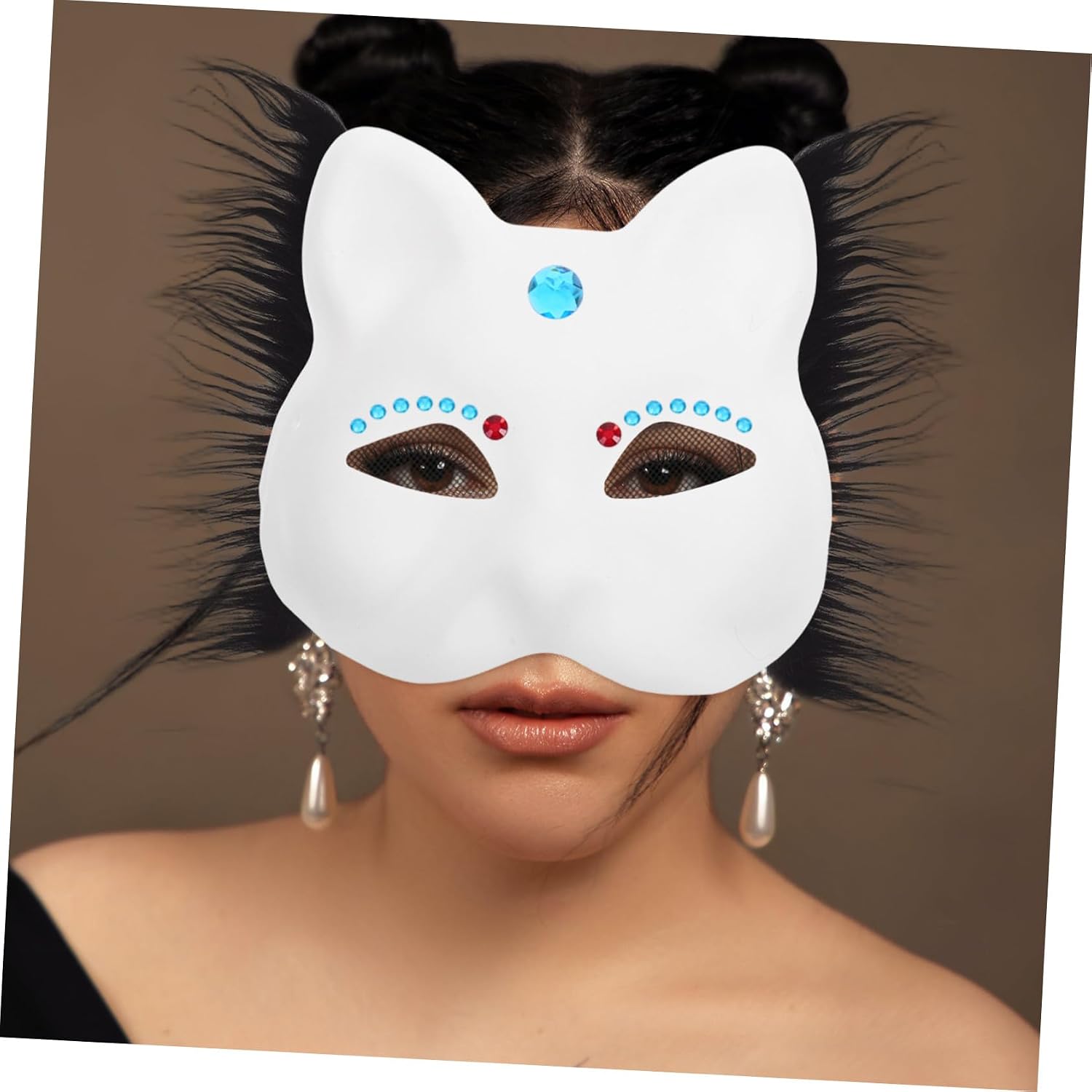 1Set Handmade Unpainted Mask Base with Felt Accessories for DIY Crafts for Masquerade Parties Cosplay Events and Creative Fun