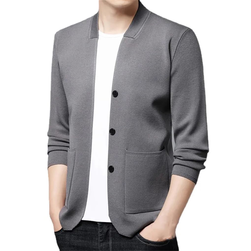 Dninmim Suéter de punto para hombre, cárdigan clásico, ajustado, de lana, cuello redondo, abrigo para parejas