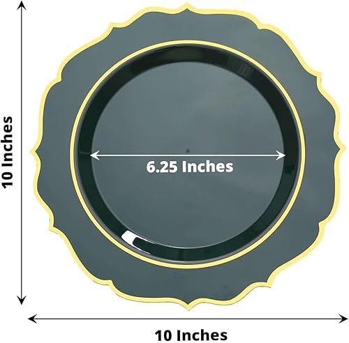 Miniatura 9 de TABLECLOTHSFACTORY - Juego de 10 platos desechables de plástico dorado de 10 pulgadas con borde festoneado dorado para bodas, recepciones al aire