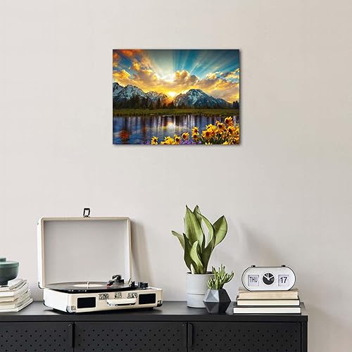 Miniatura 4 de Arte de pared de montaña natural para sala de estar, lienzo de paisaje de girasol del parque nacional, decoración de pared de 12 x 16 pulgadas,
