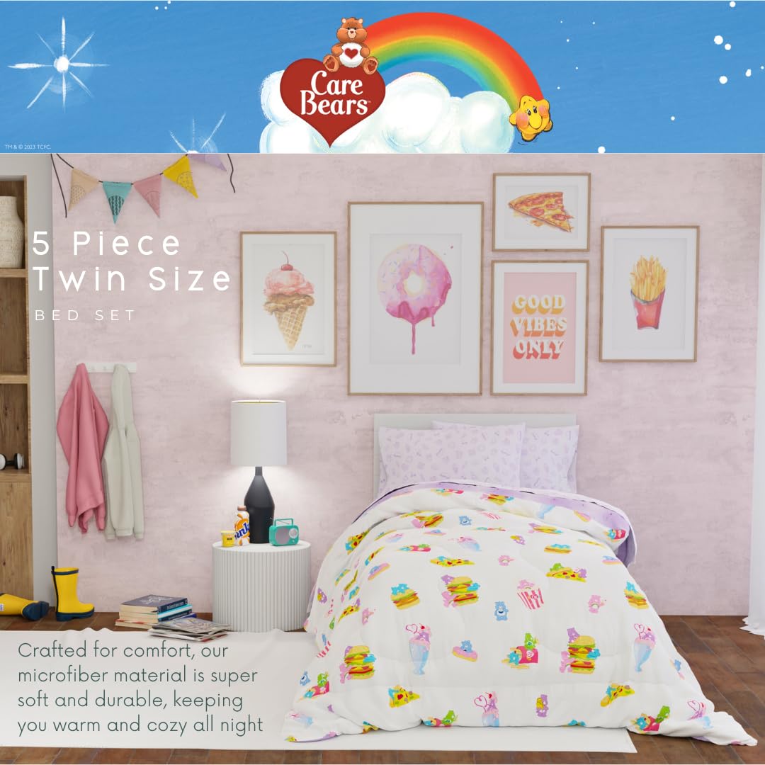 Franco „Care Bears Food Snacks“ 5-teiliges, superweiches, gemütliches, wendbares Bettdecken- und Bettlaken-Set mit Kissenbezug, Doppelbett, offizielles Lizenzprodukt, Sammlerstücke