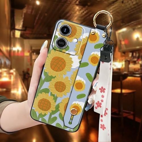 Phone Case Compatible with Honor Play10 4G, Lanyard Wristband Silicone Design Protective Dirt-resistant Kickstand Wrist Strap Du