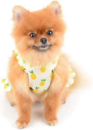 Miniatura 10 de SMALLLEE_LUCKY_STORE Vestido floral de arnés para perro, lindo vestido de verano con correa para mascotas para perros pequeños, gatos y niñas con