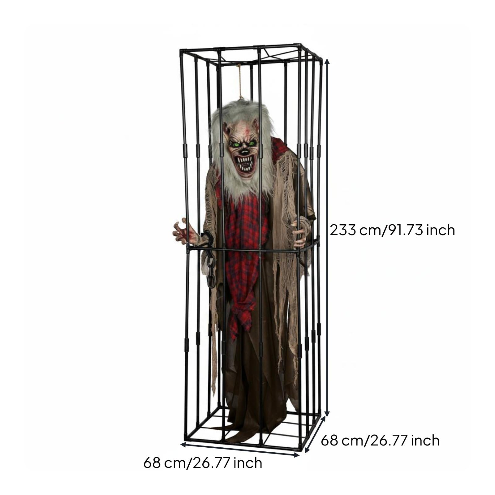 harayaa Halloween Animierte Figur mit Beweglichen Elementen Und Licht Geräuscheffekt Gruselkäfig Monster aus für Gartenparty Halloween-Dekoration Eingang Festveranstaltungen