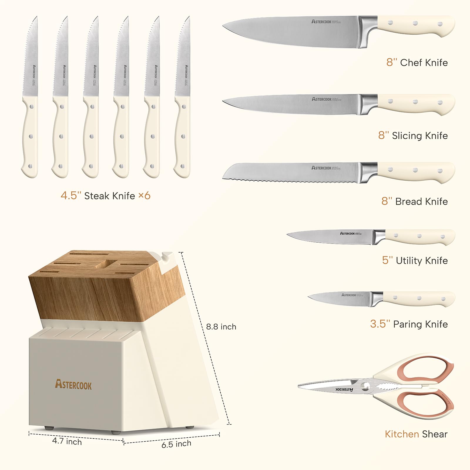 Astercook 14-Piece Knife Set with Sharpener -8 Astercook 14-Piece Knife Set with Sharpener -8