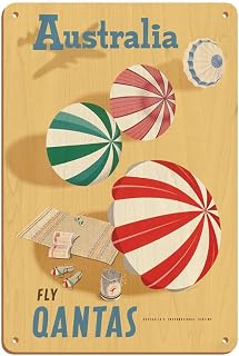 Australia - Fly Qantas - Australia’s International Airline - Vintage Travel Poster by Frank Nanninga c.1950-8 x 12 inch Vintage Wood Art Sign