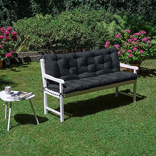 Outsunny Dondolo da Giardino a 3 Posti, Dondolo da Esterno con Chaise Longue e Tetto Regolabile, Nero e Grigio, 200 x 115 x 168 cm | Italy