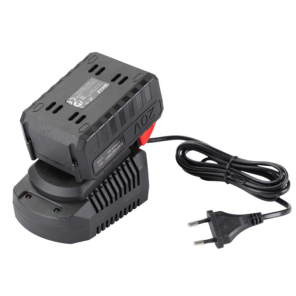 BAKAJI Elektryczna motyka ogrodowa 20 V 4000 mAh z 2 ostrzami 15 cm, szerokość robocza 10 cm, prędkość 250 obr./min, ergonomiczny uchwyt, do uprawy ogrodu