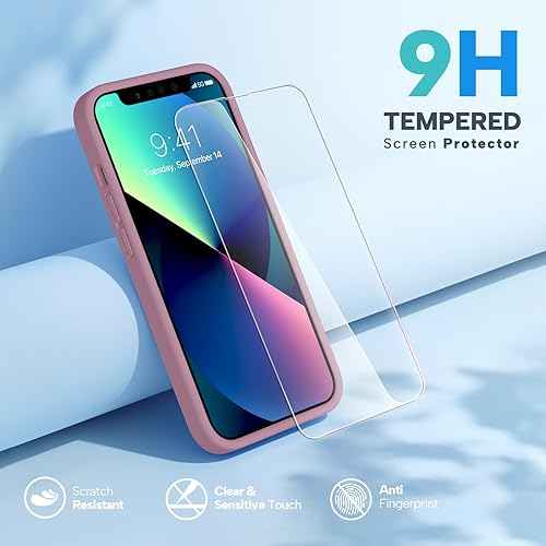 Miniatura 4 de Miracase - Funda diseñada para iPhone 13 con protector de pantalla de vidrio templado y forro de microfibra suave antiarañazos, funda de silicona