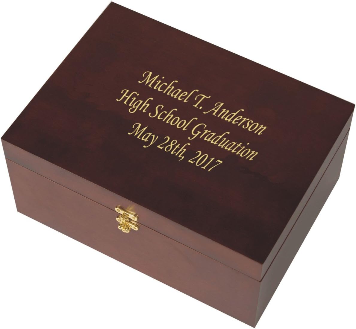 Small Cherry Wooden Memory Box - Keepsake Chest - Storage Box - Custom Engraving - Corsiva Font (Gold Lettering)