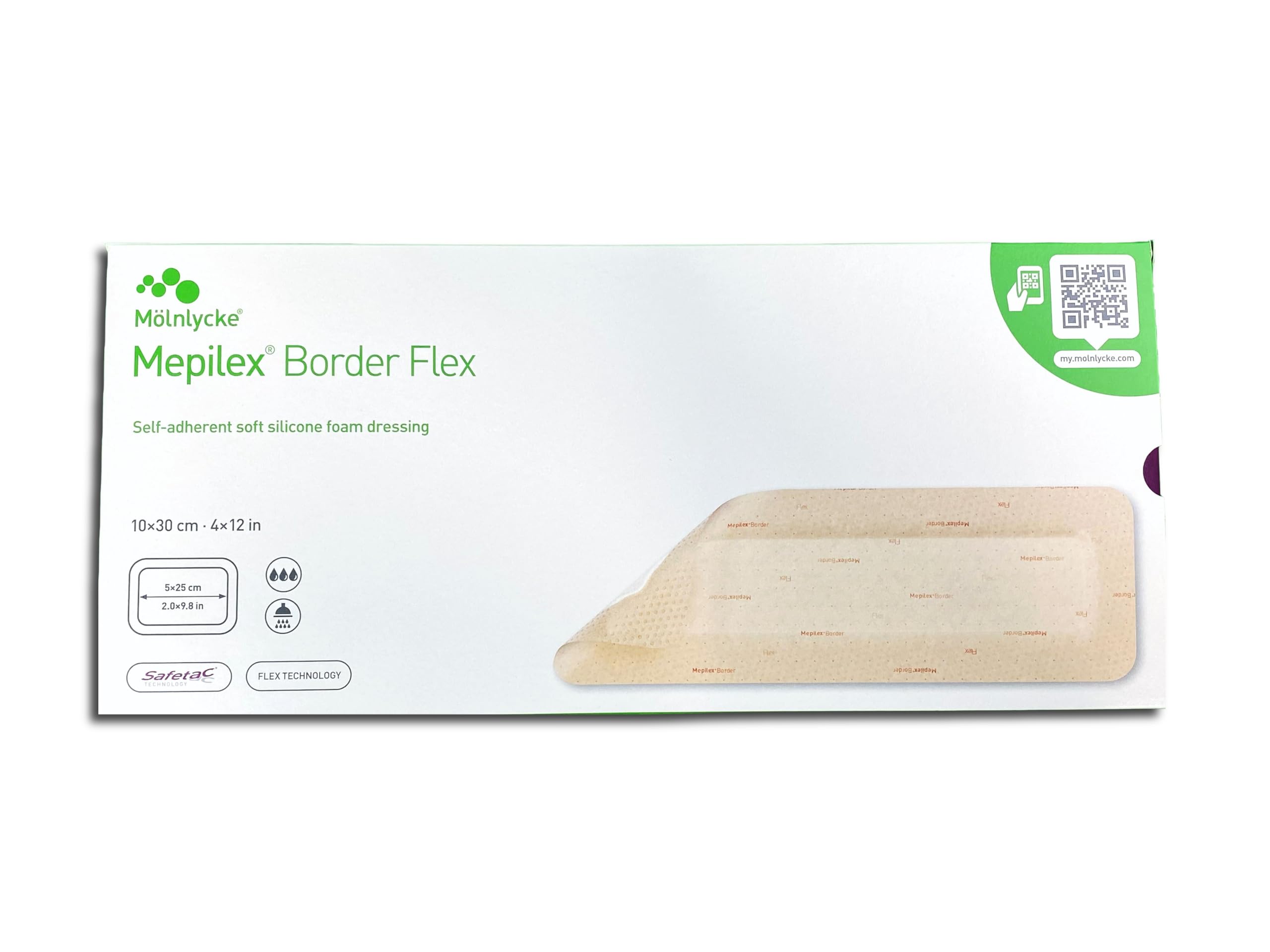 Mölnlycke Mepilex Border Flex 10x30 cm | Medicazione Flessibile in Schiuma di Silicone | Per Incisioni Molto Lunghe | 5 Pezzi