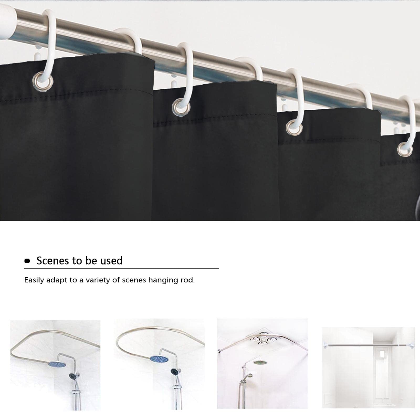 Élégant Rideau de Douche Femme Noir Moderne Rideaux de Salle de Bain Protection de la Vie privée Ourlet de Salle de Bain Décor Set avec 12 Crochets 200x200 cm
