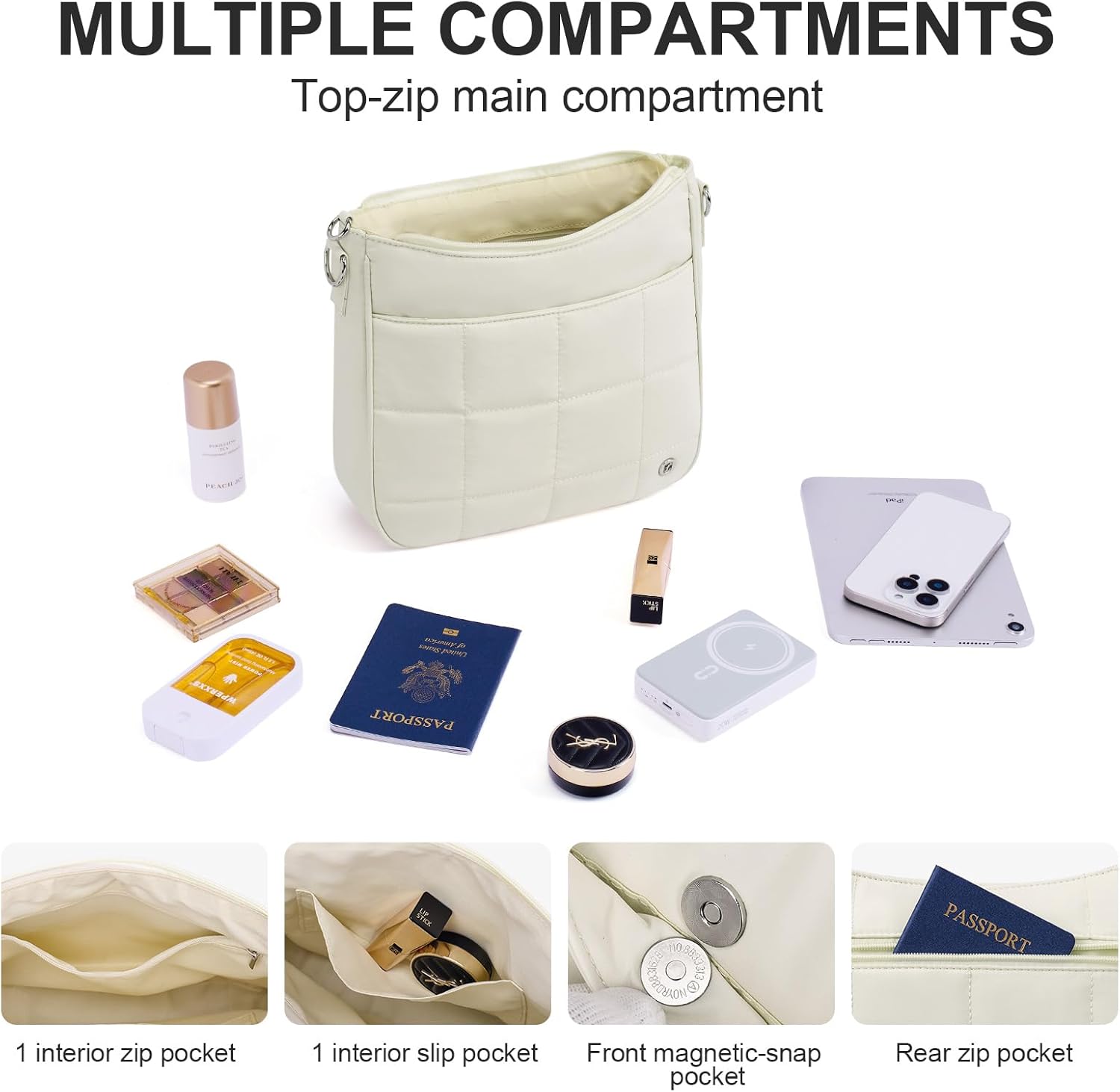 Anti Theft Crossbody Bags for Women,Quilted Puffer Travel Purses Shoulder Hobo Bag Handbag with Guitar Strap - Image 3