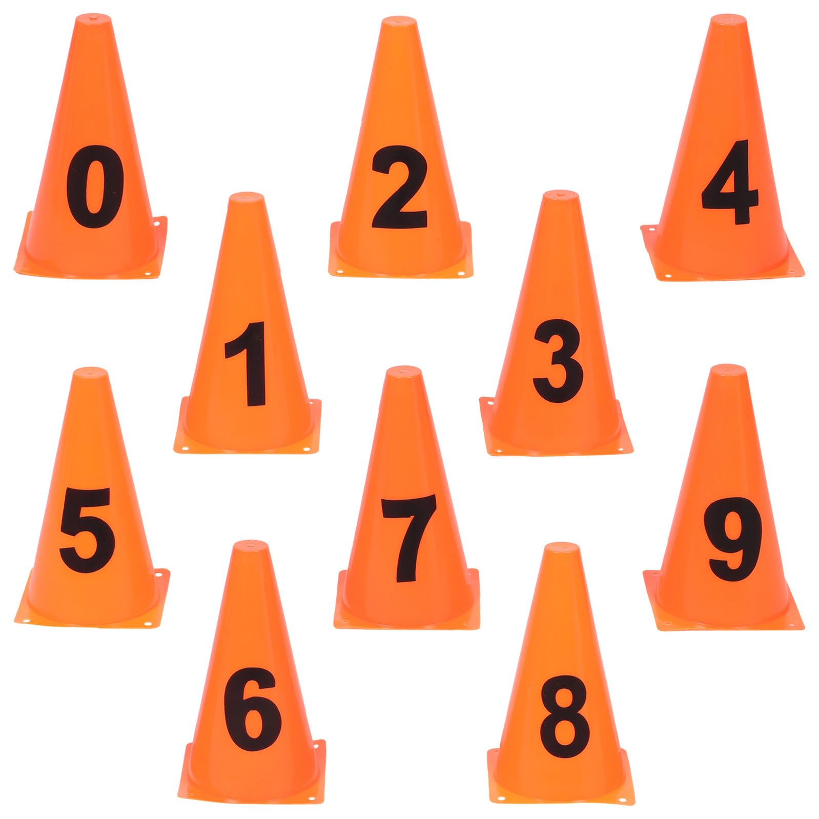 Zerodeko Conos de Plástico para Fútbol Numerados 10 Piezas 23 Cm Tonalidad Anaranjada Resistentes al Viento Intemperie para Entrenamiento Infantil y Práctica Deportiva