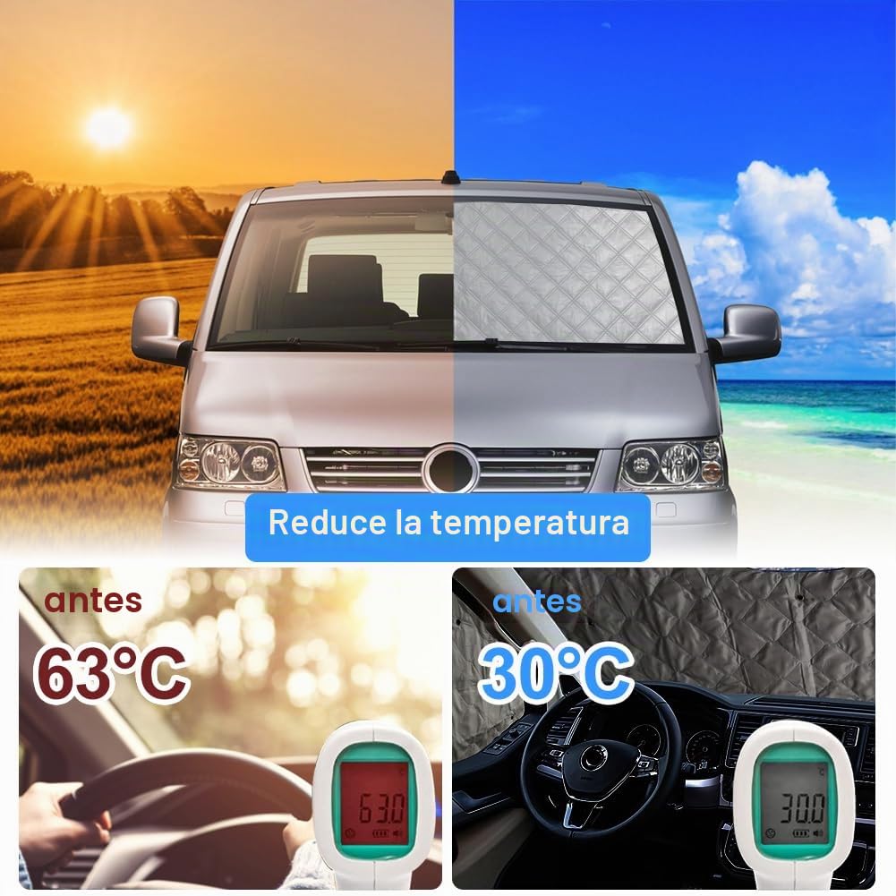 Parasol para Parabrisas Reemplazo para VW T5 T6 Kombi, 6 Piezas Protector de Parabrisas, Juego de Parasol Térmico Interno con Bolsa de Almacenamiento, 100% Oclusión