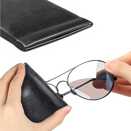 Miniatura 6 de Paquete de 3 fundas de cuero suave para lentes de sol, bolsa portátil para anteojos para mujeres y hombres, Negro -