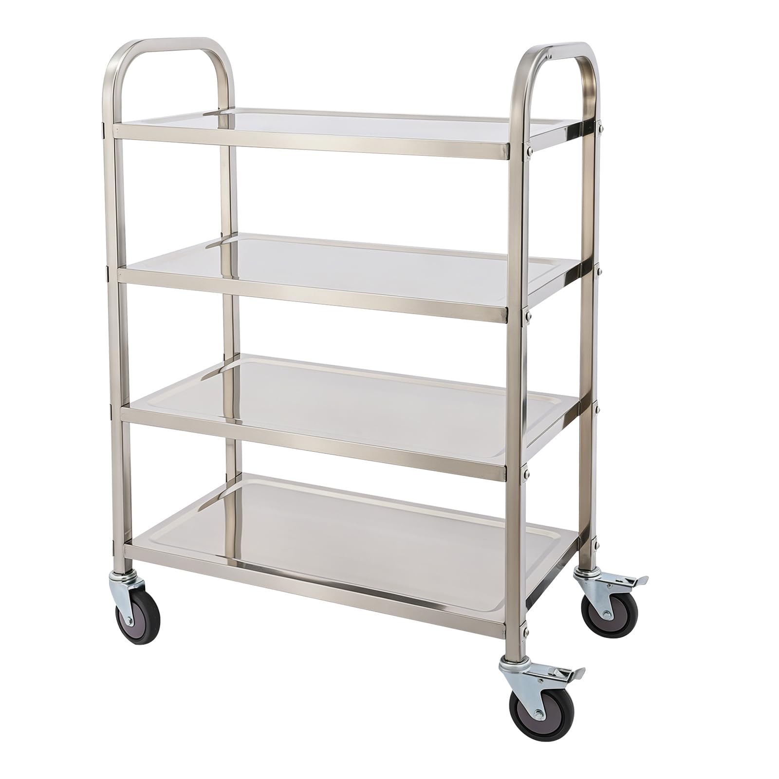 Servierwagen Transportwagen 4 Etagen, Edelstahl Rollwagen mit Rollen, Laborwagen Gerätewagen 75 * 40 * 109cm, Maximale Gesamttraglast 200kg Medical Trolley