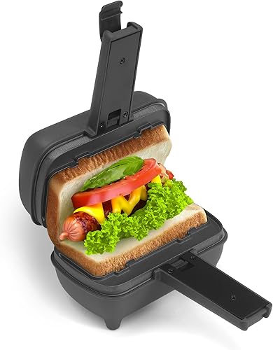 Miniatura 1 de Mini sandwichera con platos extraíbles Máquina portátil de queso a la parrilla, sándwichera de desayuno eléctrico con platos antiadherentes, prensa
