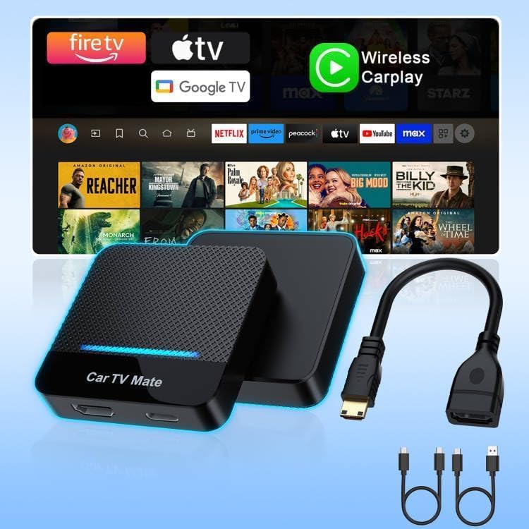 Image of Car TV Mate-HDMl Multimedia Adapter for Fire TV Stick /Google T V Sticks /Game Consoles /Screen Throwers,2 in 1 Carplay T V Adapter with HDMI and USBC Port for iPhone, Convert Wired to Wireless Car Play