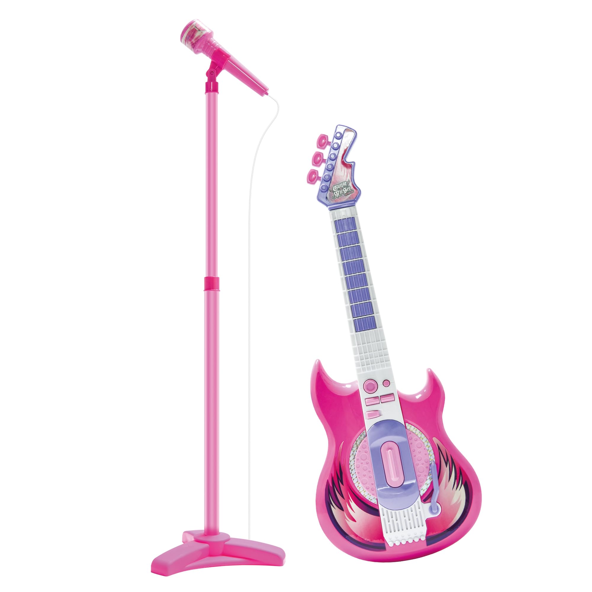 TG4 Musical Guitar and Microphone Set for Kids, Purple Electric Guitar Toys Starter Kit with Adjustable Height Microphone Stand, Karaoke Toy for Girls, Boys, Toddlers Christmas Birthday Gift