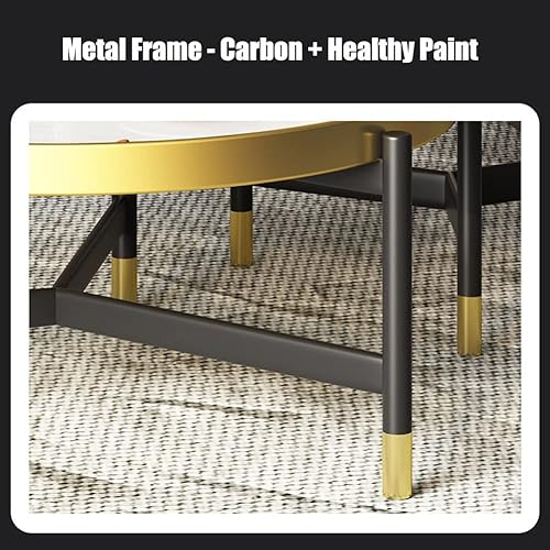 Miniatura 5 de Juego de 2 mesas auxiliares redondas para sala de estar mesas auxiliares apilables mesa de cóctel con parte superior de mármol sintético y marco de