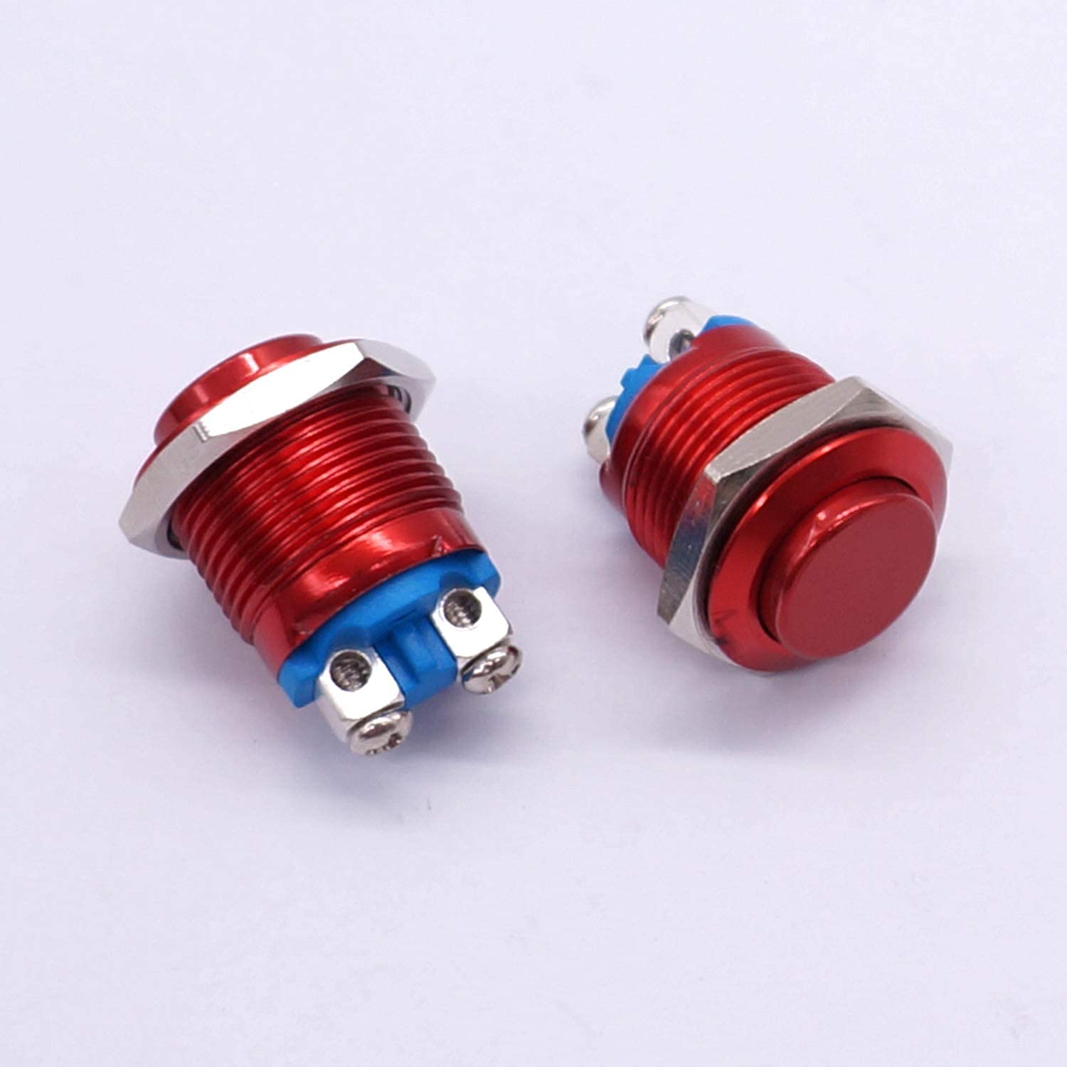 INFRI 2 pièces 16 mm 5/8" rond rouge métal bouton poussoir momentané interrupteur 1NO SPST 3A/12-250V pour interrupteur de voiture industriel (couleur : rouge)