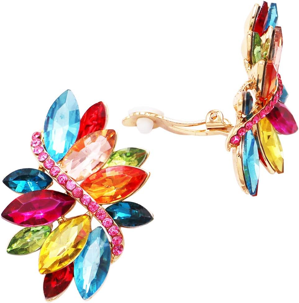 Rosemarie Collections Women's Dazzling Crystal Marquis Leaf Cluster Statement Clip On Earrings, 1.87"