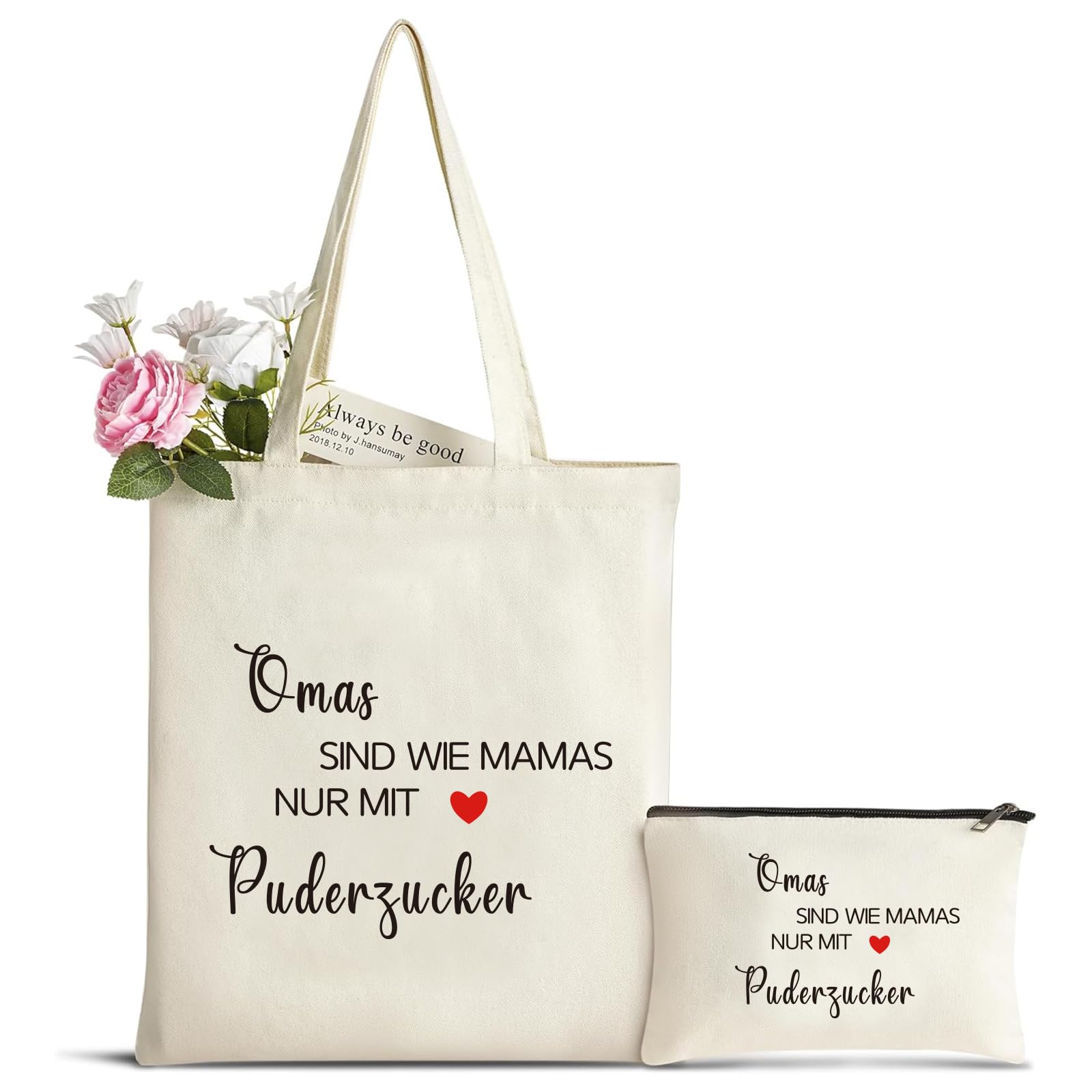 hamatata Oma Geschenk Canvas Tragetasche mit Kosmetiktasche, Personalisierte Geschenke für Oma zum Geburtstag Einkaufstasche Handtasche, Geschenk Oma Muttertag, Stofftasche Oma Geburtstagsgeschenk