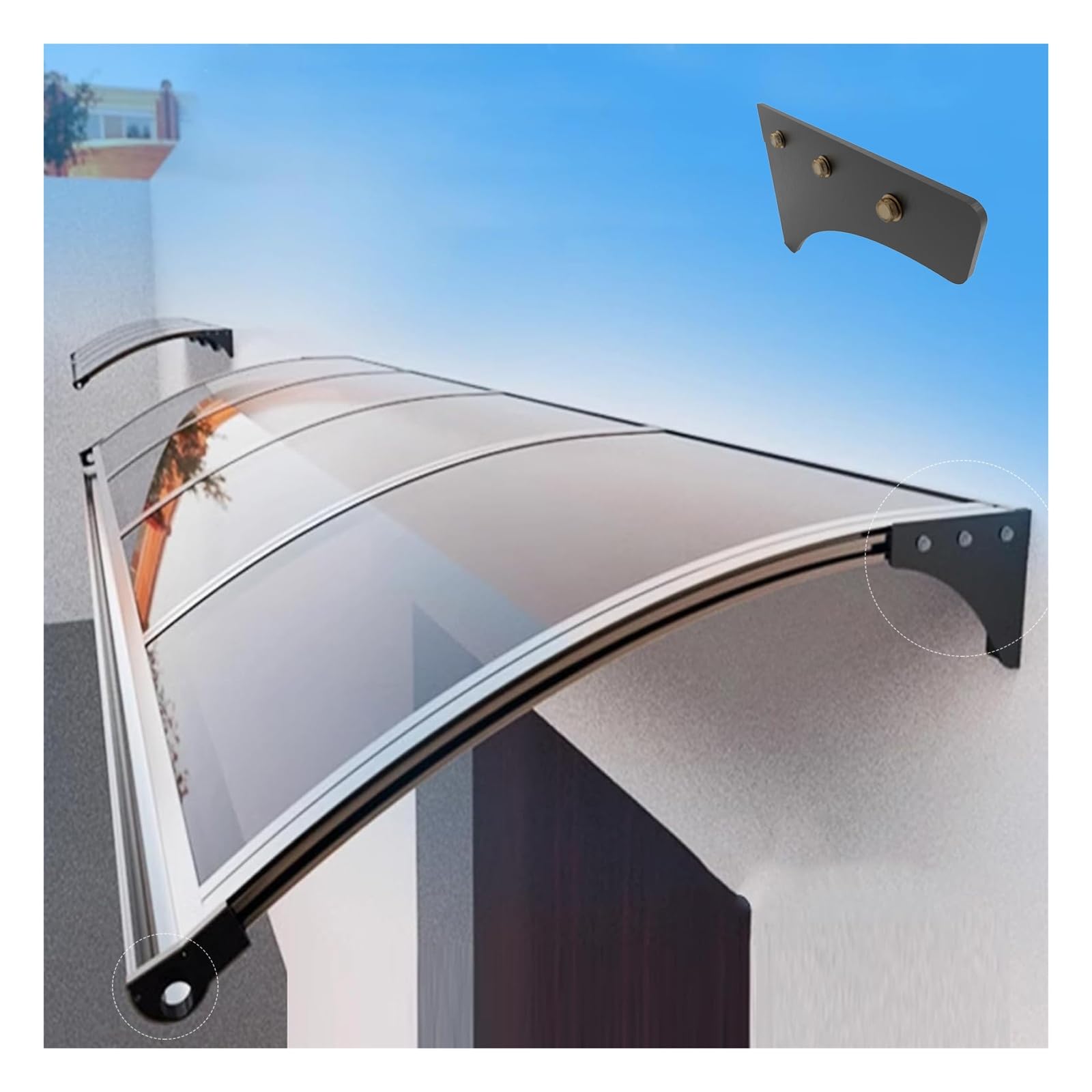 LWJSOCP Aluminum Door Canopy with Carbon Steel Bracket 150x150cm Weatherproof Aw for Door Entrance & Windows Outdoor Protection Modern Design