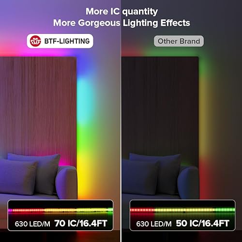 Miniatura 2 de BTF-LIGHTING FCOB WS2811 IC RGB COB Tira LED Flexible de Alta Densidad Uniforme Persiguiendo Color Luz DC12V 630LEDm 2X16.4FT Total 32.8FT 14ICm