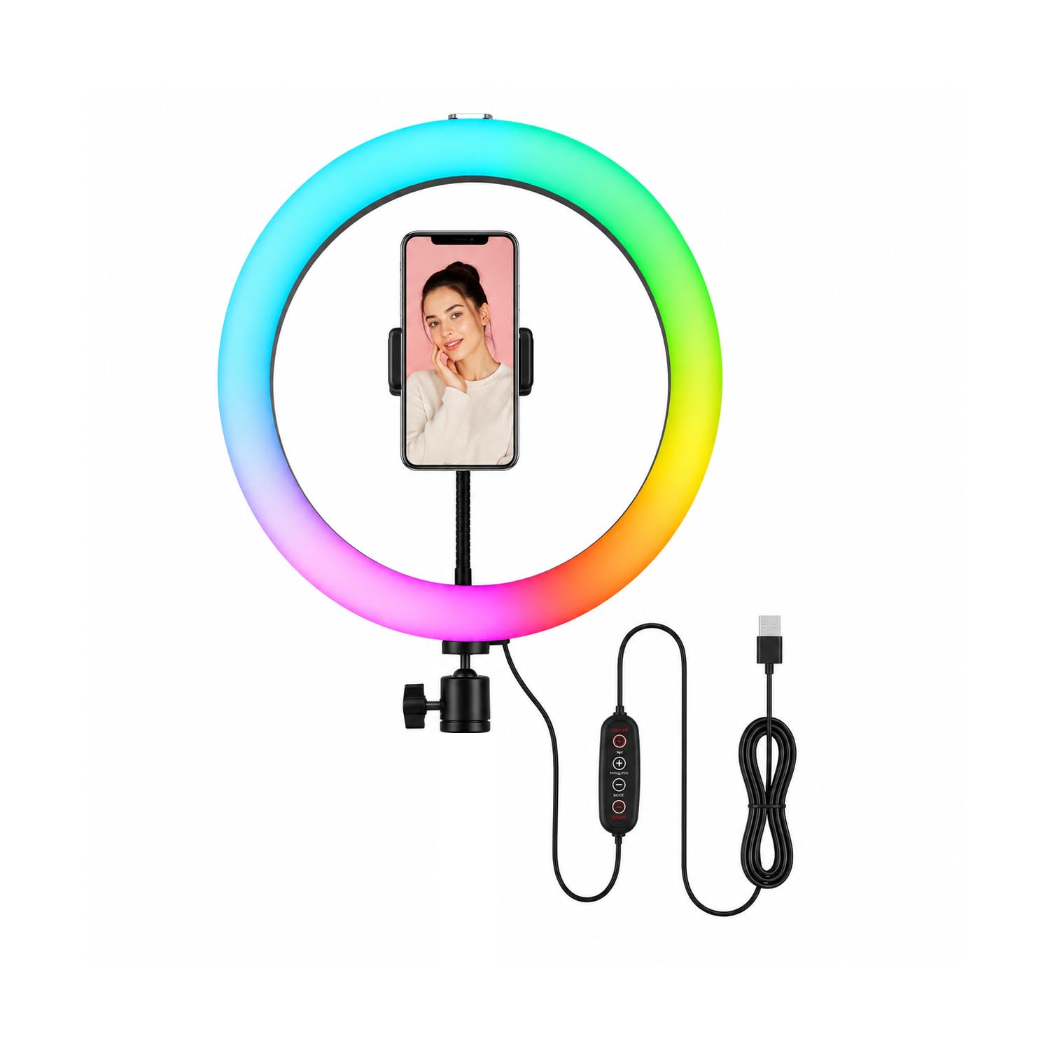 Bestor 12 Inch RGB Ring Light with Phone Holder, 3 Light Modes, 10 Brightness Levels, USB Powered LED Selfie Ring Light for Video Recording, Live Streaming, Makeup, Photography & Online Classes-image-26