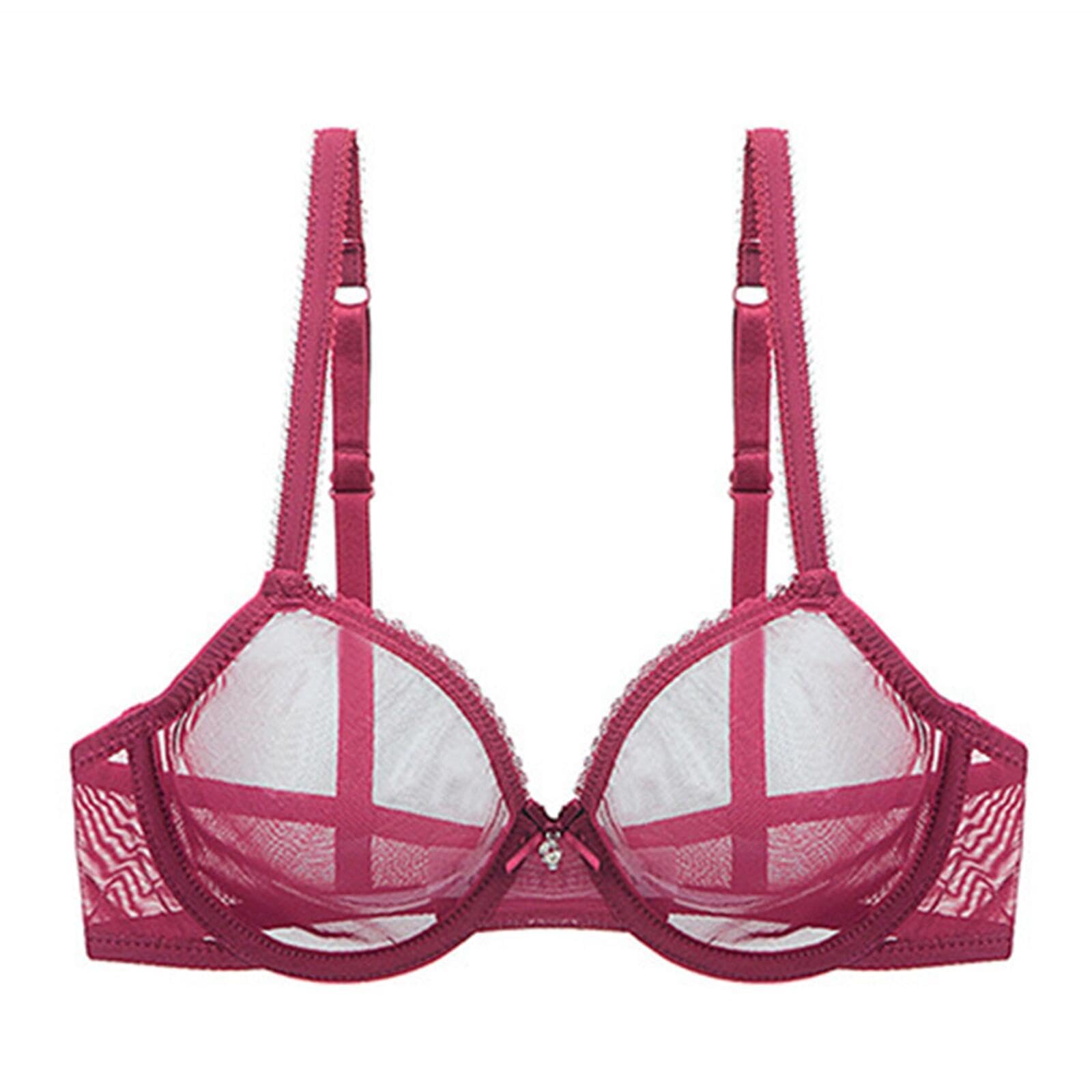 YUYUCH Sexy Mesh Lace See Through Unlined Sheer Bras Underwire Non Padded Ultra Thin Bralettes for Women Burgundy