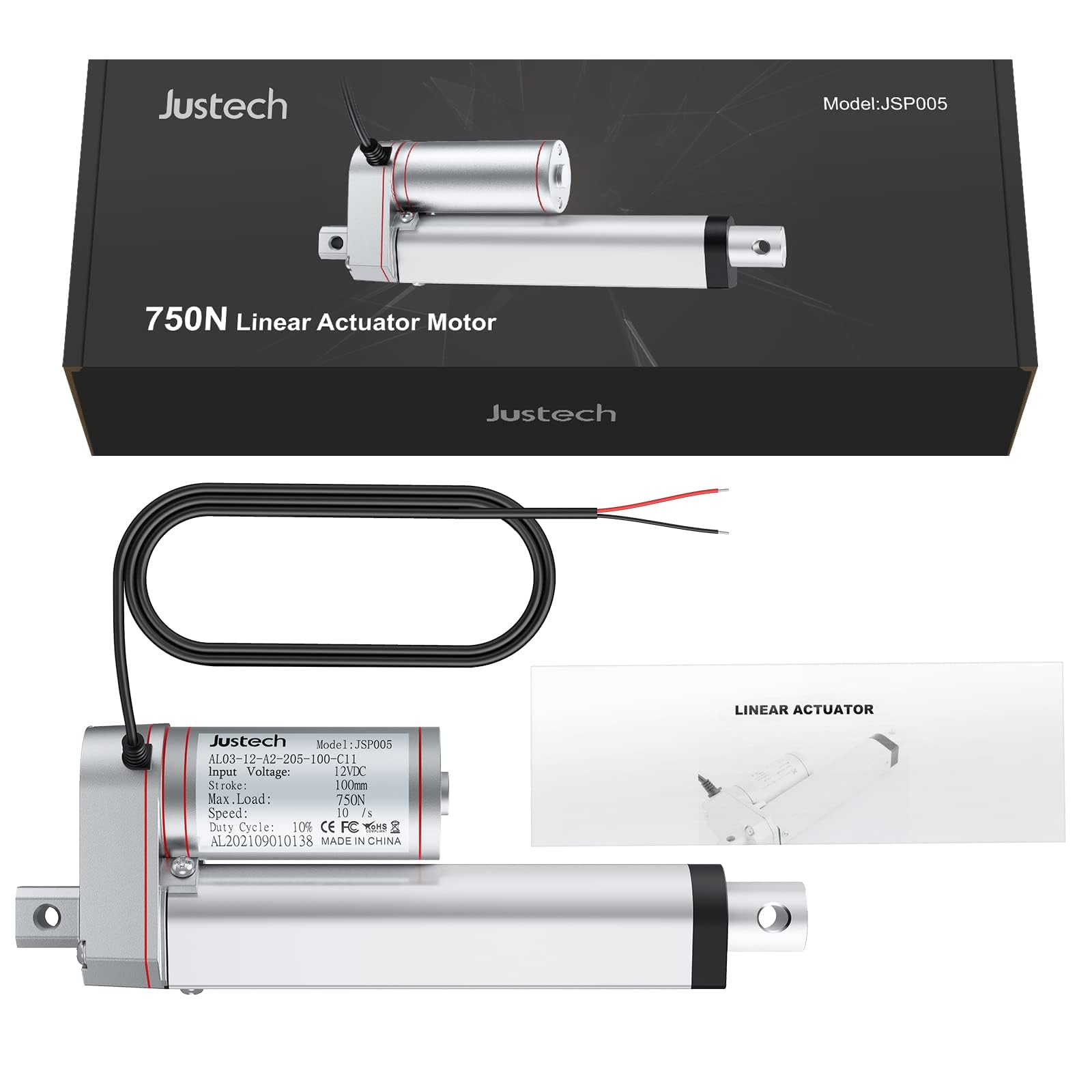 Justech DC 12V Actuador Lineal Motor 750N 100mm Para Auto RV Abridor Eléctrico de Puerta Construcción de Maquinaria Agrícola Industrial Vehículo de Barrido Limpios Buques de Carga y Otras Aplicaciones