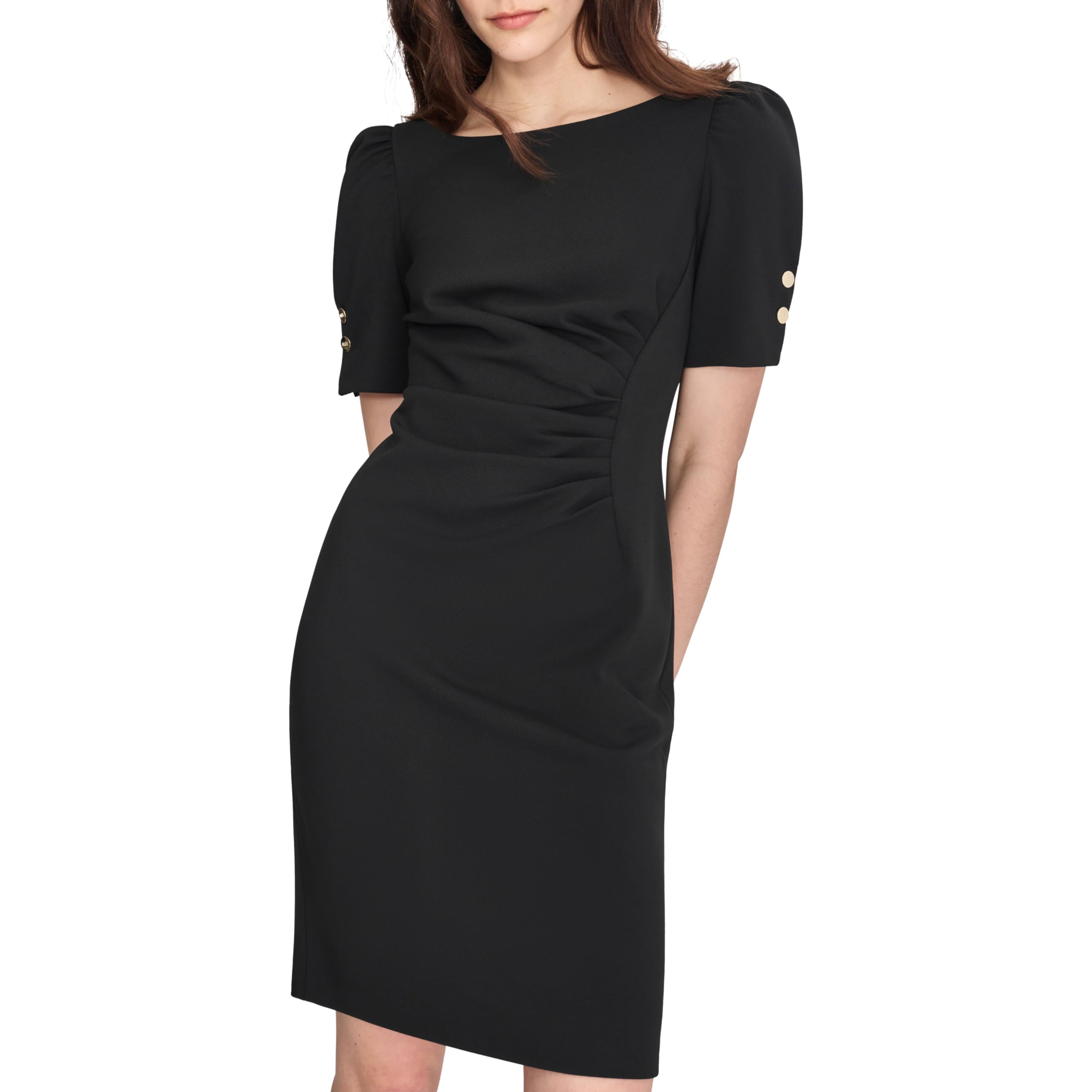 

                                                    DKNY Women's Short Sleeve Ruched Knee Length Sheat