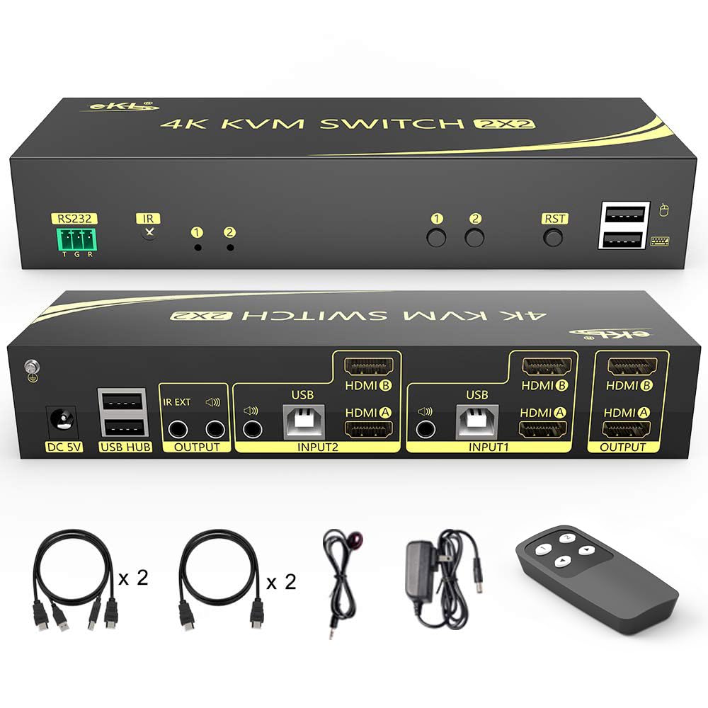 eKL HDMI KVM Switch 2 in 2 Out Dual Monitor Extended Display 4K@60Hz 4:4:4 with Audio and USB 2.0 Hub Sharing PC Monitor Keyboard Mouse Switcher-image-39