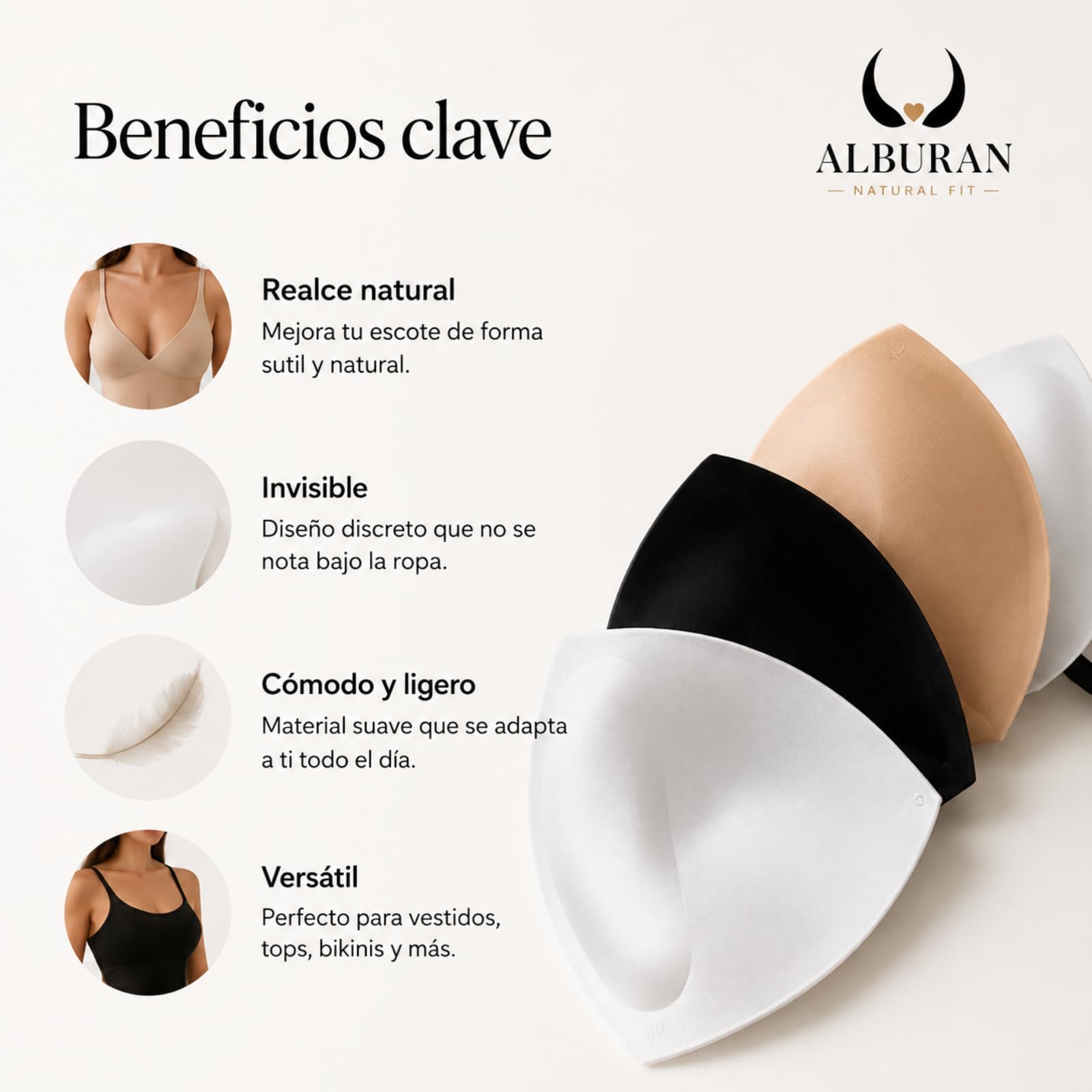 ALBURAN Relleno Sujetador Push Up 3 Pares Invisible Realza Pechos Deportivo