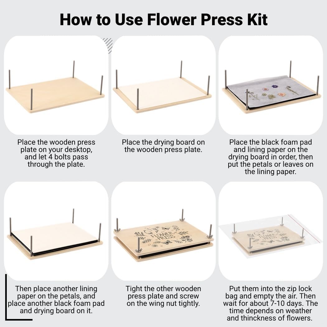 Plant Leaf Flower for, Flower Press Kit, Floral Preservation Supplies, Creative Flower Art Tools, 11.6 X 8.1 Wood Plate, Construction Durable