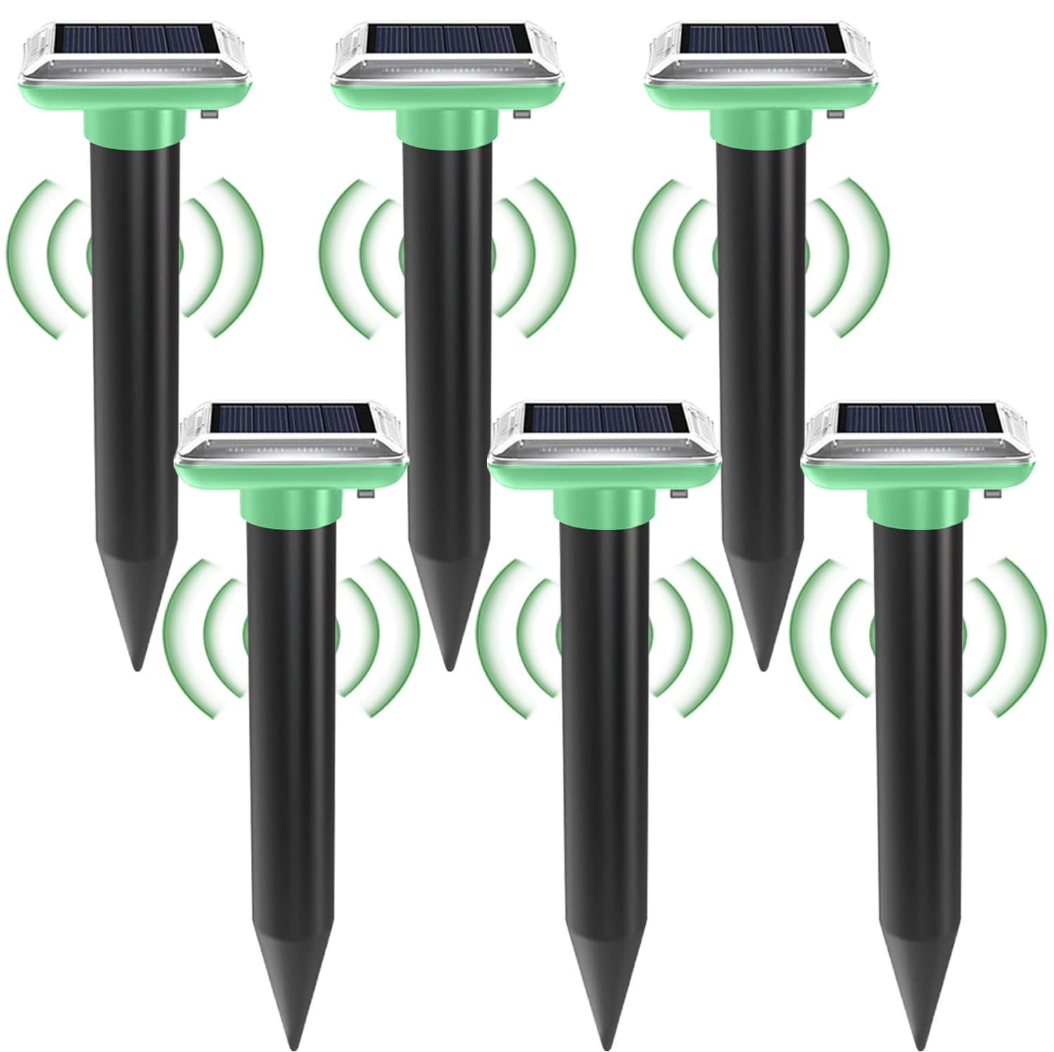 Lot de 6 répulsifs solaires anti-taupes - Répulsif contre les campagnols à ultrasons - IP66 étanche et résistant à la poussière - Pour pelouse et jardin - Vert